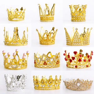 Wholesale Crowns Cake Decoration Wedding Party Supplies Baking Supplies Cake Accessories Gold Silver Metal Crown with Pearls
