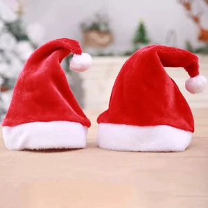 High Quality Red Plush Santa Claus Hat Christmas Decoration for Adults and Kids