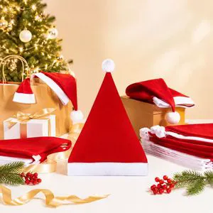 Traditional Minimalist Santa Claus Christmas Hat Red White Soft Nonwoven Fabric Decorative Holiday Hat for Family Party Costume