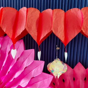 Romantic Heart Paper Garland Red Pink Tissue Decorations For Wedding Party Decoration 9 Feet Length Durable Material