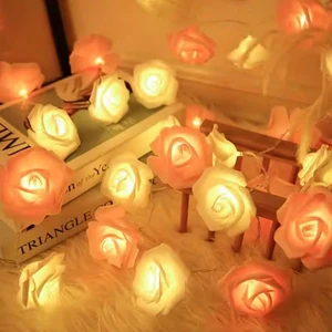 Pink White Simulation Led Rose Light String Birthday Party Qixi Wedding Decoration Lights