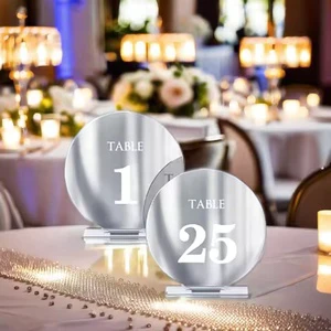 Custom Silver Mirror Acrylic Wedding Table Numbers Acrylic Arch-Shaped Place Cards Signs for Wedding Decorations