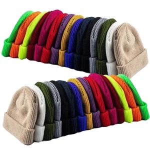 HKS0001 Custom Logo Winter Embroidery Unisex Cheap Knitted Solid Color Warm Woman Men Cap Blank Acrylic Hat Beanie
