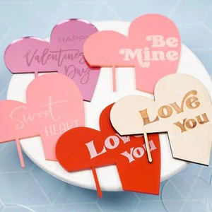 Happy Valentine's Day 'I Love You' Acrylic Cake Topper Side Decoration for Party Cake Decorating Supplies