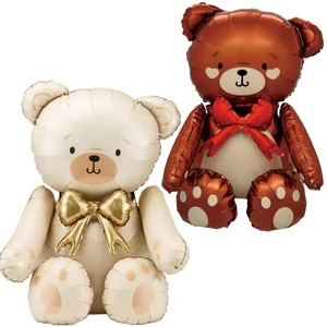 Matte Assembly Teddy Bear Foil Balloon Cute Cartoon Design Single With Card Packaging BLN Unisex Party Use