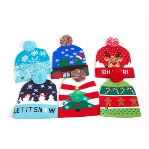 Wholesale Factory New Fashion Led Christmas Hats Customized Logo Cute Acrylic Hat Warm Winter Jacquard Beanie Custom With Pompom