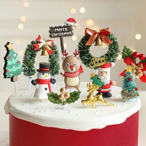 New Christmas Decoration Festive 3D Cake Decorations Set Santa Reindeer Cake Toppers Birthday Party Supplies