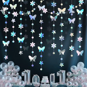 Fancy Butterfly Flower Paper Latte String for Children's Room Shopping Window Decoration Wedding Birthday Party Christmas