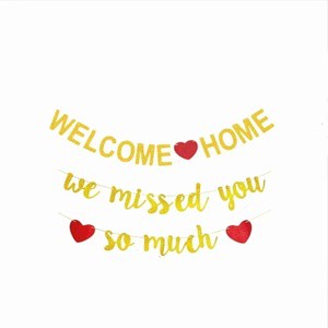 Cross-border Glitter Paper Heart-Shaped Welcome Home Banner Black & Gold Wedding and Birthday Decoration