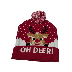 Kids LED Light Christmas Cute Digital Printed Embroidery Knit Beanie Hat Flashing Santa Tree Pattern Winter Warm 100% Acrylic