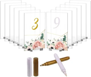 Acrylic Wedding Table Numbers with Stand Rectangle Printed Clear Acrylic Table Number Holder Table Number Sign for Wedding Party