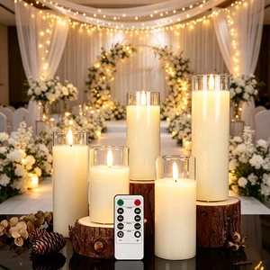 Glass LED Pillar Candles Battery Operated, Remote Control, Flickering Flameless Candles For Wedding Christmas Party & Home Decor