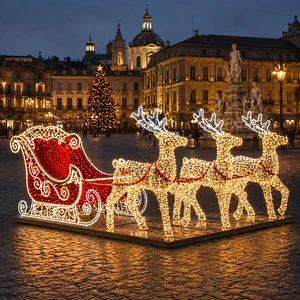 Custom Outdoor Reindeer Sleigh Light LED Holiday Ornament Light With Free 3D Design and Global Certifications For Christmas