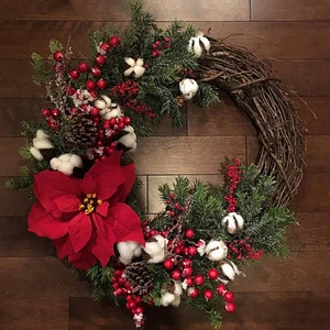 Wholesale Imitative Red Fruit Bell Wreath Cross-Border Door Hanging Christmas Wall Decoration Party Supplies