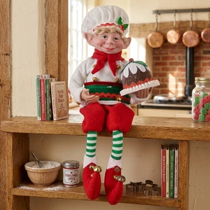 Christmas Chef Elf Figurine With White Chef Toque Hat Holly Trim Unique Decor Christmas Mascottes