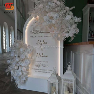 Smooth Elegant Acrylic Wedding Welcome Sign With LED Light And Floral Decoration For Wedding Entrance