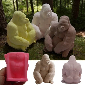 3D Sitting Gorilla Silicone Mold Realistic Animal Ornament Making Mould for Candle Soap Resin Chocolate Cake Decor Handcraft DIY