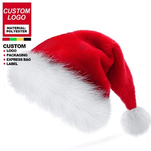 Wholesale Warm Velvet Black Blue Red Green Winter Santa Hats Custom Christmas Hat Cap Pom-pom With Print Embroidery Logo