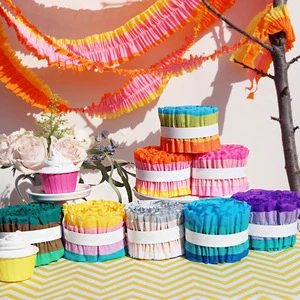Birthday Wedding Party Background Decorative Macaron Color Crepe Paper Roll Garland Ribbon