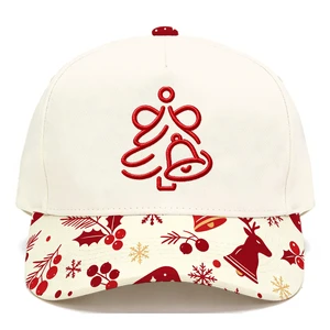 Bulk Wholesale Polka Dot Elk Holly Printed Brim Christmas 5 Panels Hats Adjustable Snapback Baseball Cap