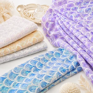 Colorful Mermaid Sequin Embroidery Chiffon Mesh Fabric Luxury Fish Scale Glitter Fabric for Stage Dress Party Costume
