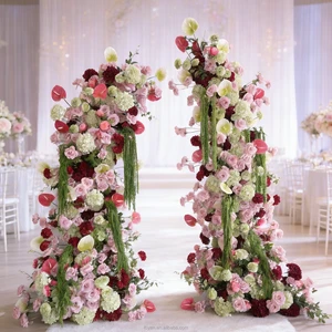 Wholesale Wedding Anthurium Fishing Green Plant Style Horn Flower Arches Backdrop Wedding Flower Arch Horn For Event Decor