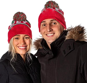 Santa Knitted Winter Beanie Custom Adult Christmas Hat with Pom Pom Unisex Adjustable Image Design