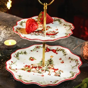 LovingHome Hand-Painted Exquisite Ceramic Cake Tray For Christmas Ceramic Leaf Dessert Plates With Stand For Fruit Display