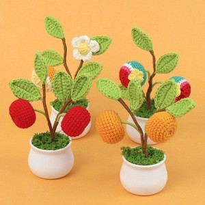Popular Multi-Color Crochet Woolen Knitted Flower Ornament Delicate Fruit Vegetable Tree Potted Plant Graduation Halloween