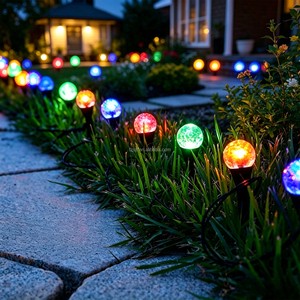 Solar Ball Stake Waterproof RGB LED Crystal Globe Ground Spike String Lights Outdoor Garden Lawn Pathway Landscape Decor Lamp
