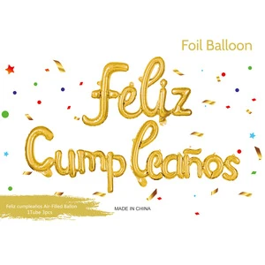 Huaien Factory Wholesale Eco-Friendly Spanish Conjoined Happy Birthday Aluminum Film Suit Feliz Balloon Party Balloons