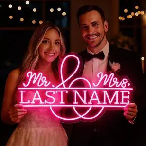 Drop Shipping Wall-Mounted Aluminum IP66-Rated Red LED Neon Light Sign CE Certified Customized 'Mr. Mrs.' For Wedding Decoration