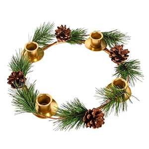 12 Inch Plastic Advent Wreath Candle Ring 4 Golden Taper Candle Holders Artificial Pinecone Thanksgiving Halloween Easter