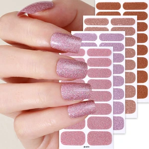 Factory Wholesale Customized 3D Nail Stickers OEM Shiny Glitter Powder Burst Flash Nail Polish Film Decals For Parties