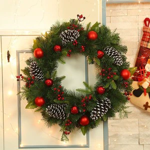 Custom Size 80cm PVC Mixed Christmas Wreath Garland for Outdoor Party Door Decorations