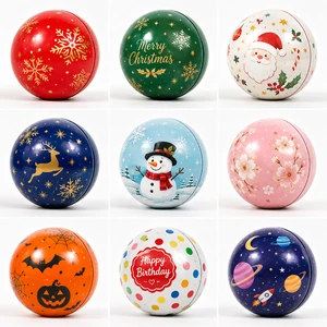 Wholesale Custom Ball Shape Tin Box Food Grade Christmas Ornament Tin Can With Hanging Ribbon Gift Sustainable Packaging