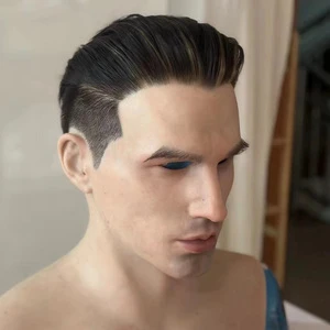 Realistic Long-Haired Silicone Mask Handsome Male Full Head for Halloween Cosplay Theater Masquerade Party