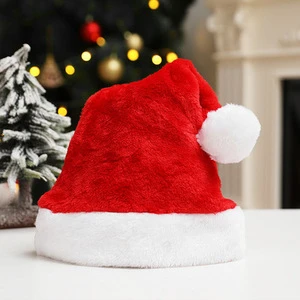 Promotional Custom Logo Christmas Hats Thick Adult Size Soft Plush Christmas Hat for Adults
