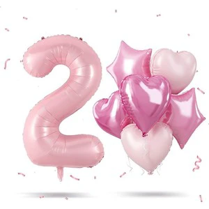 Birthday Party Decorations: 18-inch pink Heart-shaped Style, 40-inch Number Style. Cross-border Wholesale Balloon Sets.