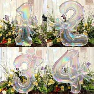 Wholesale 40 Inch Colorful Transparent Bow-shaped Digital Number Balloons for Birthday Party Decorations