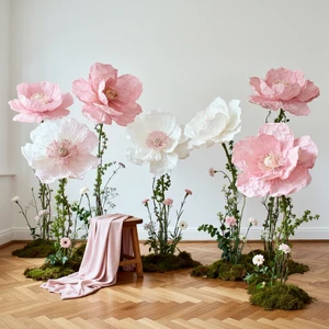 L-165 Sweet Handmade Giant Flower Giant Poppy Paper Artificial Flower For Exhibition Wedding Ceremony Interior Display