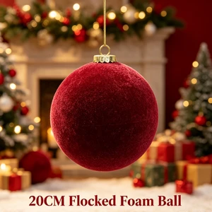 20CM Christmas Flocked Plastic Hanging Ball Ornament Small Size Holiday Tree Decoration Made in Guangdong