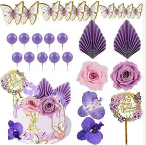 27-Piece Happy Birthday Acrylic Butterfly Cake Decorating Supplies for Birthday Mother's Day Wedding Cakes