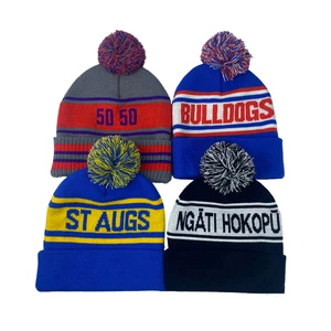 High Quality Unisex Custom Christmas Acrylic Beanie Knit Hat New Fashion Winter Holiday Accessory with Pom Pom Wholesale