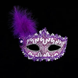 Women's Masquerade Parties With Feather Masks on the Side Halloween Half Face Mask