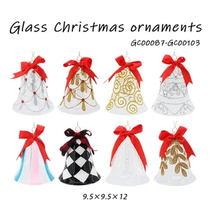 Factory Wholesale Glass Bell Christmas Tree Decorations Beaded Silk Screen Printing Ornament Christmas Ball Tree Ornaments
