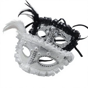 Black Mask Female-themed Party Dance Costume Makeup with High-end Style, Lace Feathers, Half-face Eye Mask