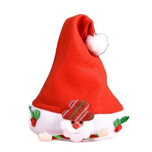 Plush Flannel Christmas Hat with Snowman Design Soft Flannelette Xmas Party Hat for Kids Adults Holiday Costume Ornaments