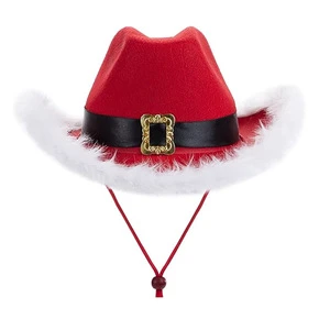 Christmas Western Cowboy Hat for Adults Red Light Featuring Feathers Santa Claus Belt for Casual Wear Parties Festive Party Hats