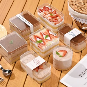 High Quality Square Oval Transparent Cake Box Disposable Clear Mousse Cake Tiramisu Dessert With Custom Design Adhesive Labels